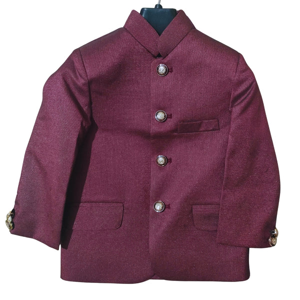 Kids Boys Maroon Sherwani Prince Coat