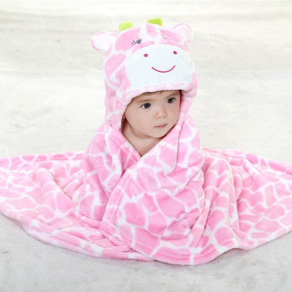 Cartoon Hood Newborn Baby fur Blanket Pink